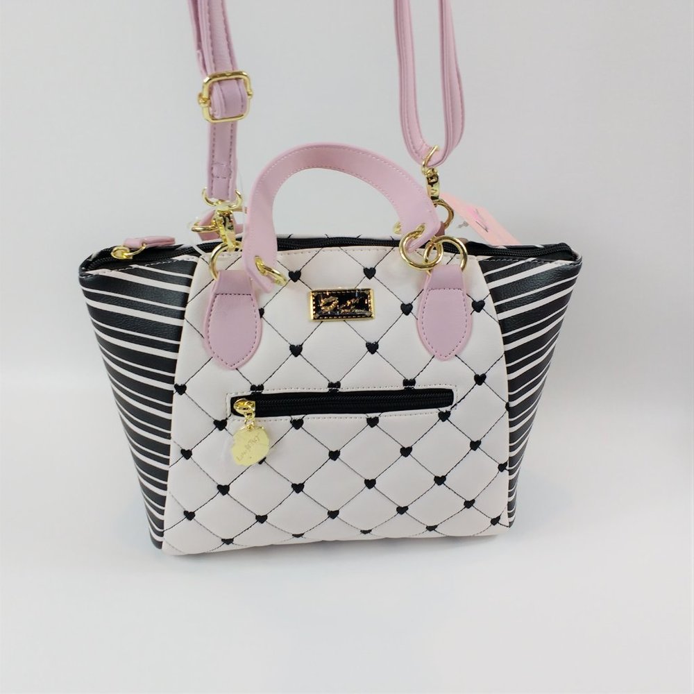 Luv Betsey Johnson White Black Quilted Satchel_2